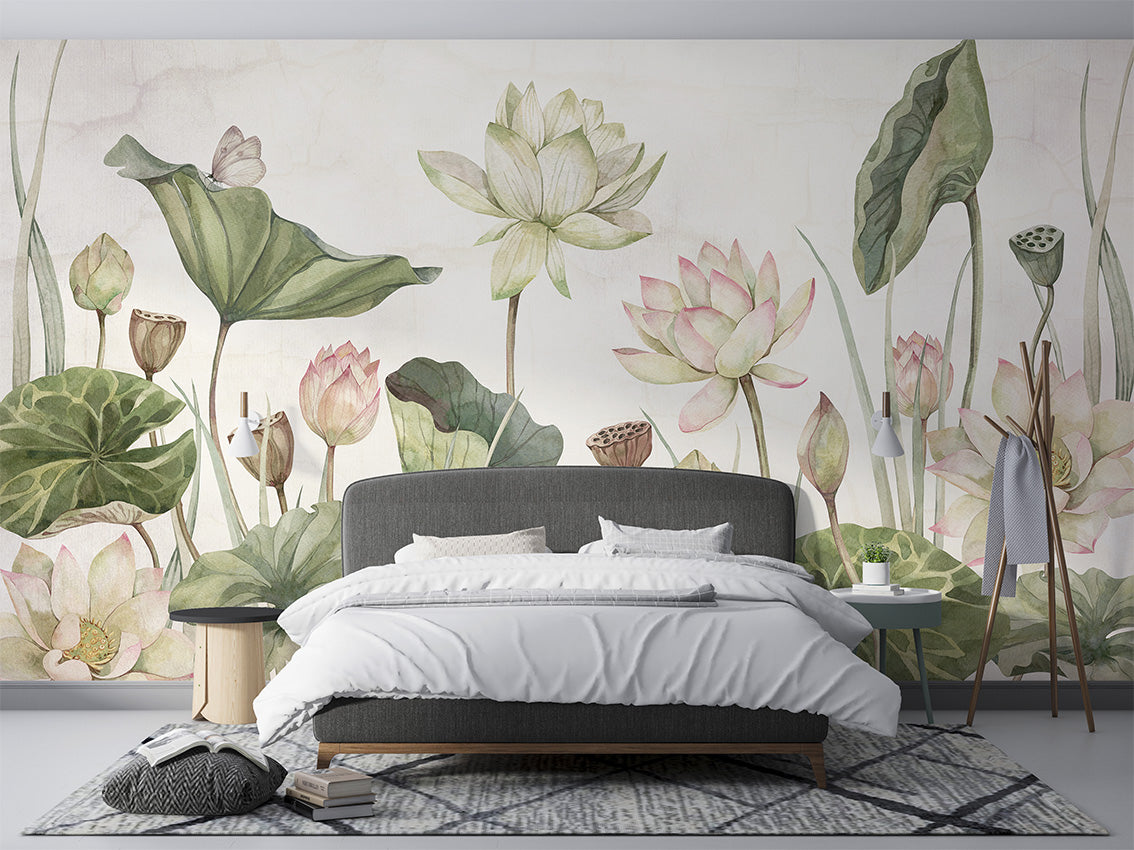 Lovely Water Lilies Botanical Wallpaper Mural