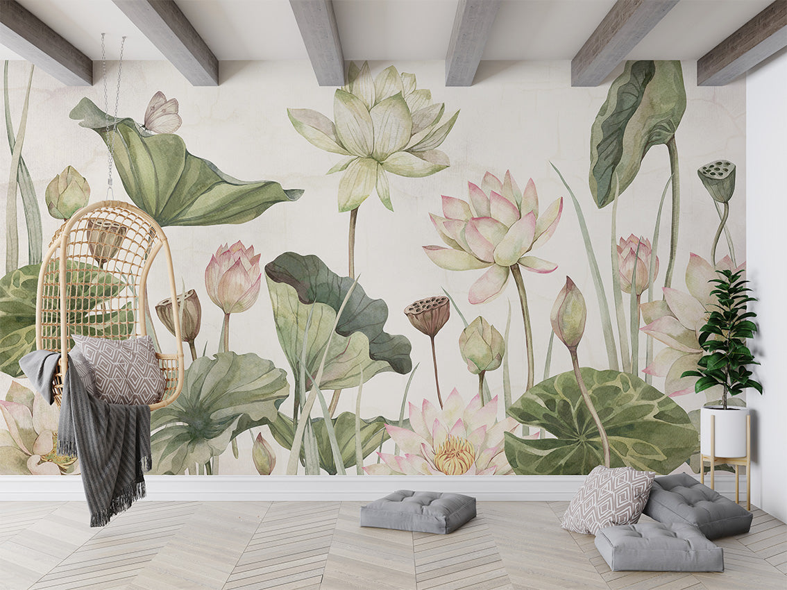 Lovely Water Lilies Botanical Wallpaper Mural