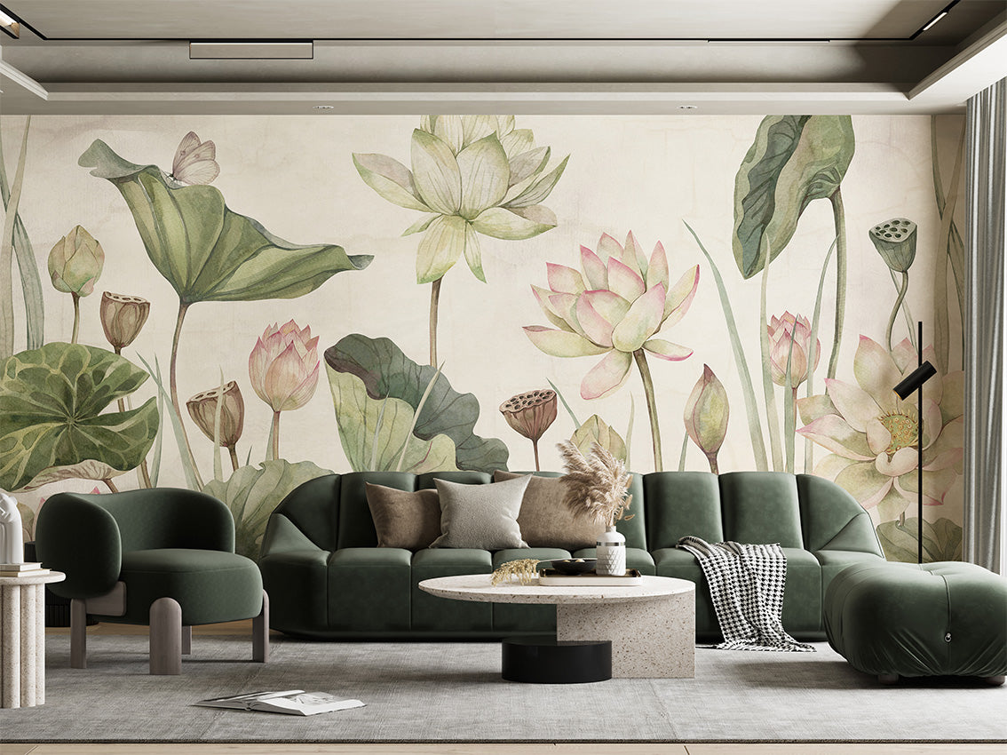 Lovely Water Lilies Botanical Wallpaper Mural