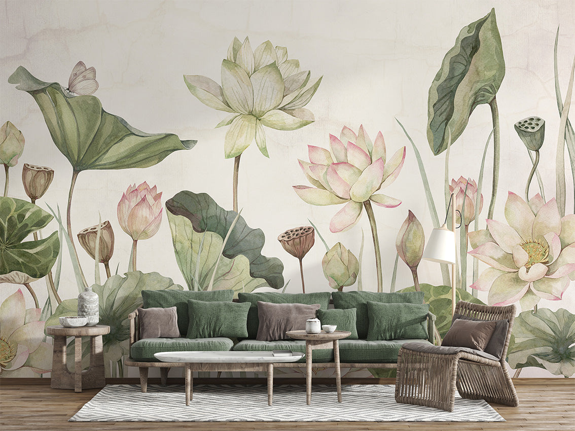 Lovely Water Lilies Botanical Wallpaper Mural
