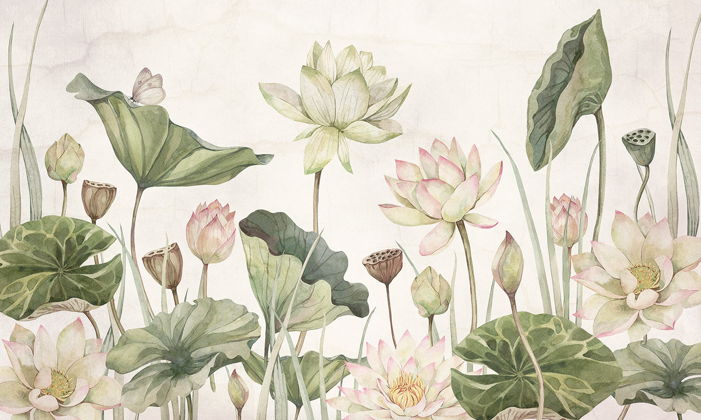 Lovely Water Lilies Botanical Wallpaper Mural