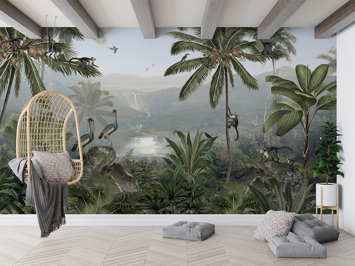 Monkey Sanctuary Tropical Jungle Wallpaper Mural