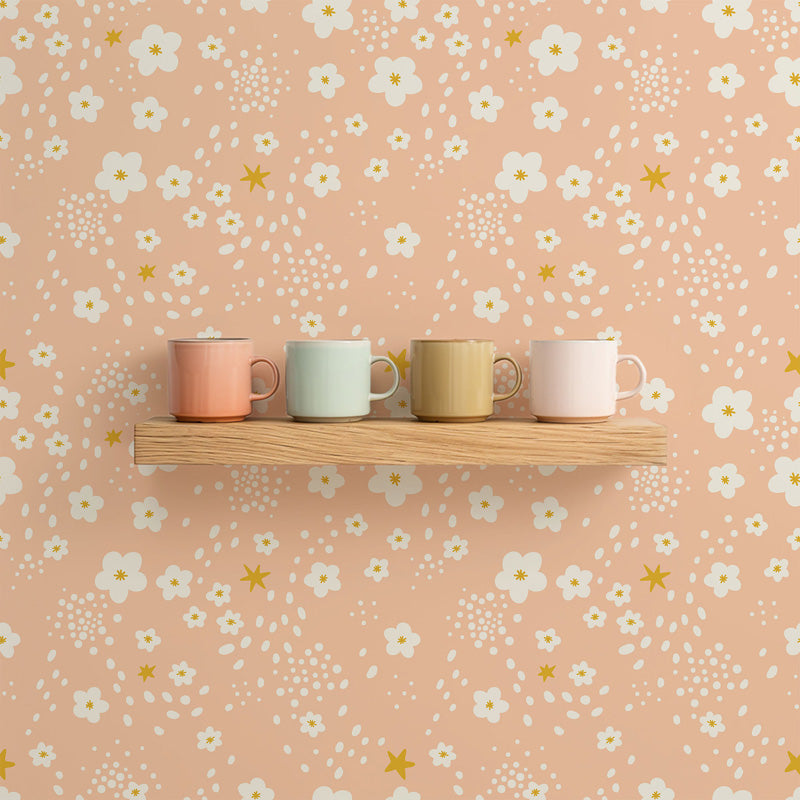 Stardust Petals – Playful Floral Wallpaper in Soft Pastels