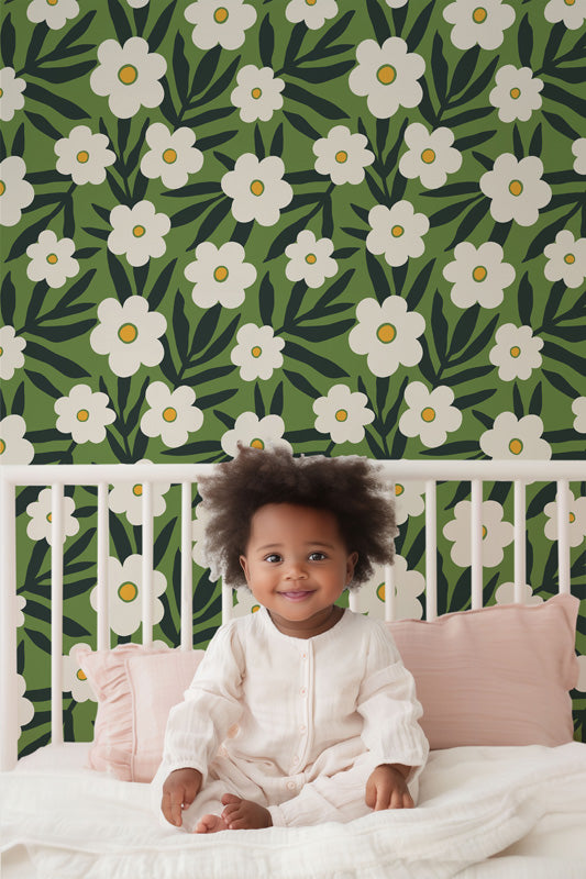 Daisy Meadow Floral Wallpaper – Fresh Botanical Design