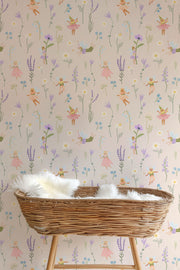 Fairy Meadow Garden – Kids Wallpaper in Soft Pastels