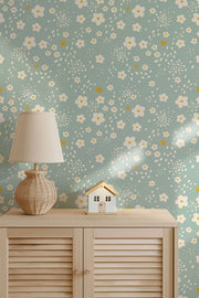 Stardust Petals – Playful Floral Wallpaper in Soft Pastels
