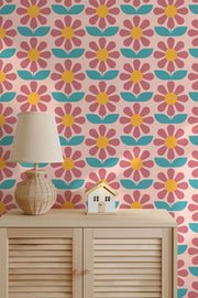 Sunny Petals – Retro Floral Wallpaper