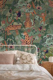 Leopard Lagoon – Kids Jungle Wallpaper in Green Tones