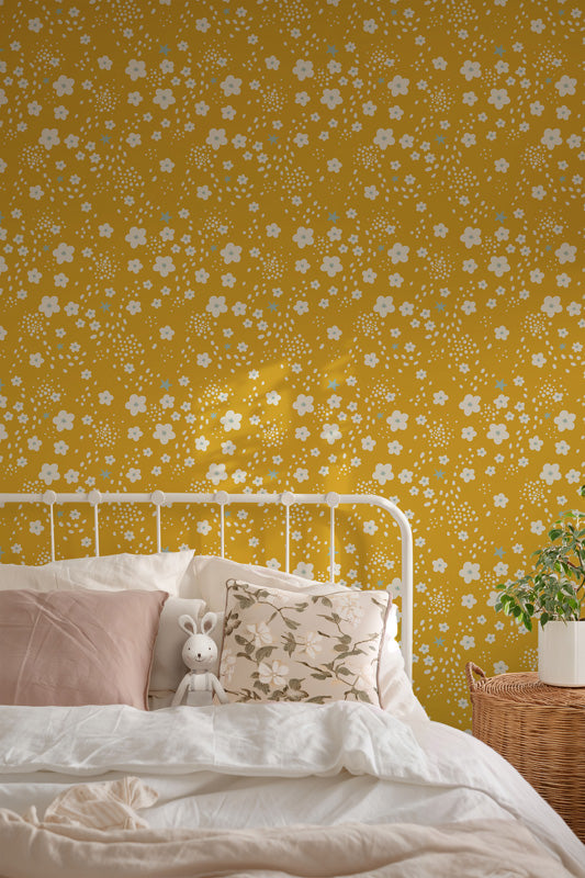 Stardust Petals – Playful Floral Wallpaper in Soft Pastels