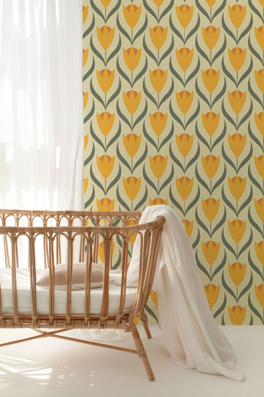 Golden Tulip – Scandinavian Floral Wallpaper