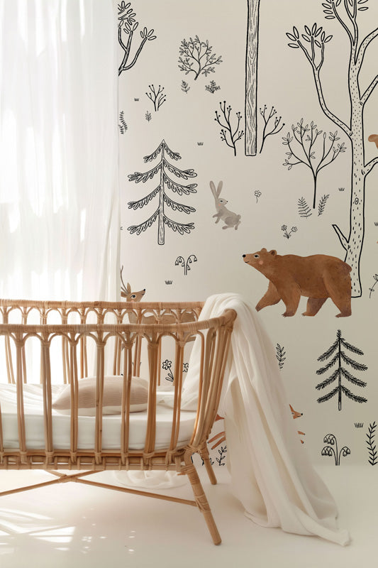 Woodland Friends – Kids Wallpaper in Natural Neutrals