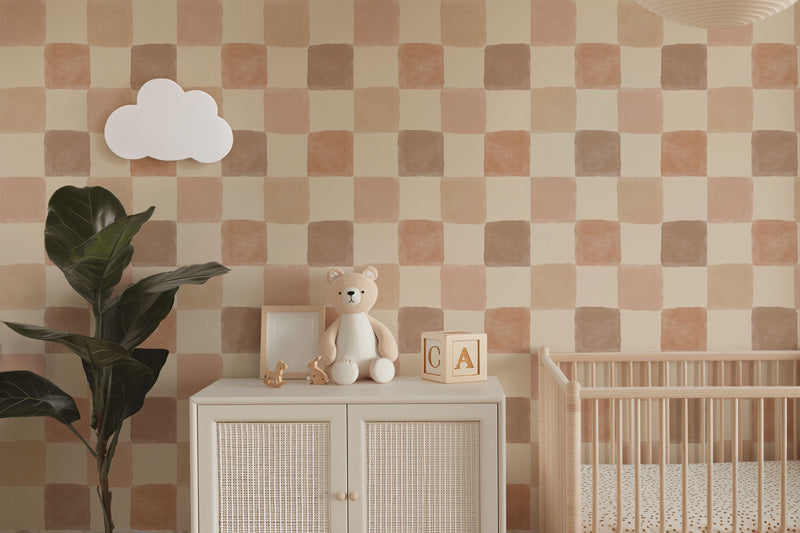 Soft Checkerboard Wallpaper – Hand-Painted Squares Design