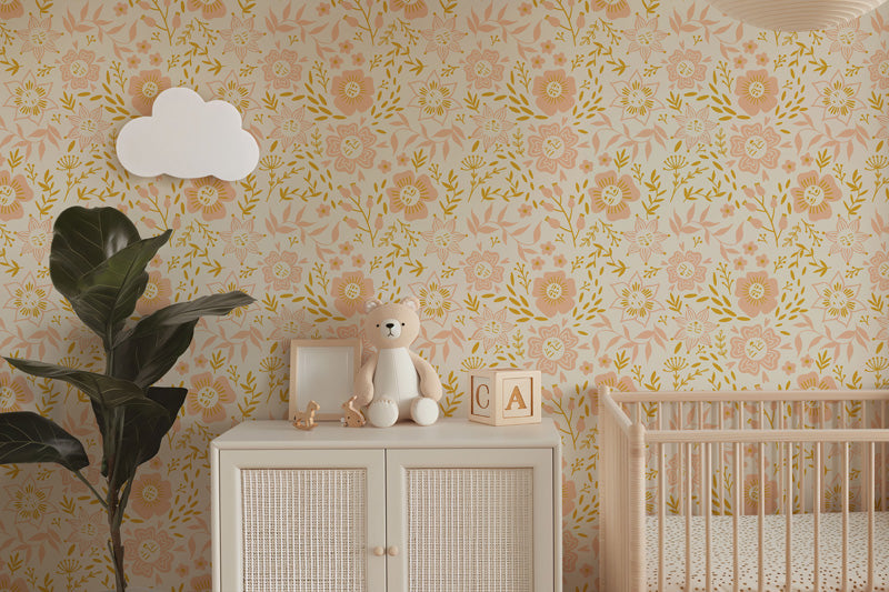 Celestial Bloom – Whimsical Floral Wallpaper in Soft Pastels