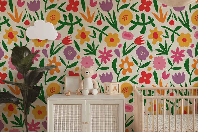 Happy Meadow Floral Wallpaper – Colourful Botanical Design