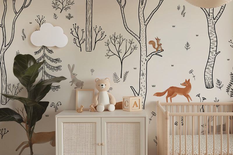 Woodland Friends – Kids Wallpaper in Natural Neutrals