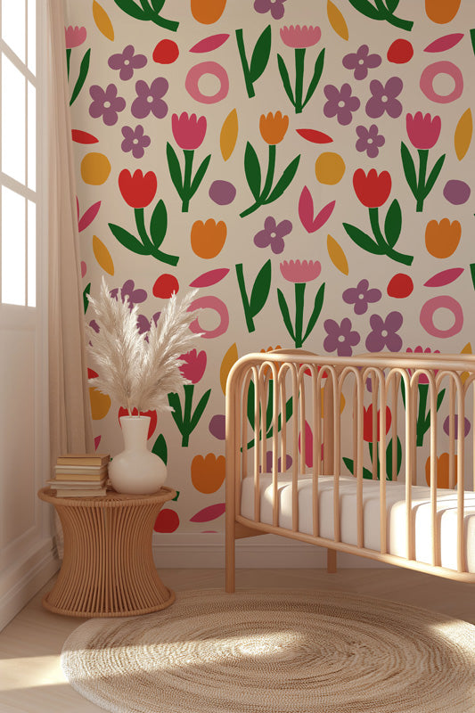 Bloom Parade Floral Wallpaper – Playful Botanical Design