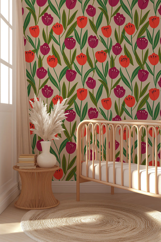 Tulip Harmony Floral Wallpaper – Modern Botanical Design