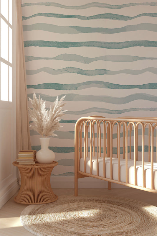 Watercolour Tide Lines – Wallpaper in Soft Coastal Tones