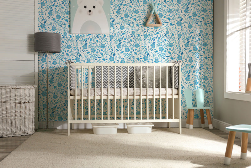 Azure Meadow – Floral Wallpaper in Blue