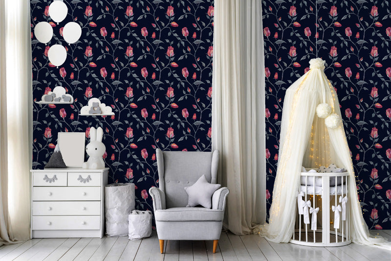 Midnight Rose – Floral Wallpaper in Navy & Cream