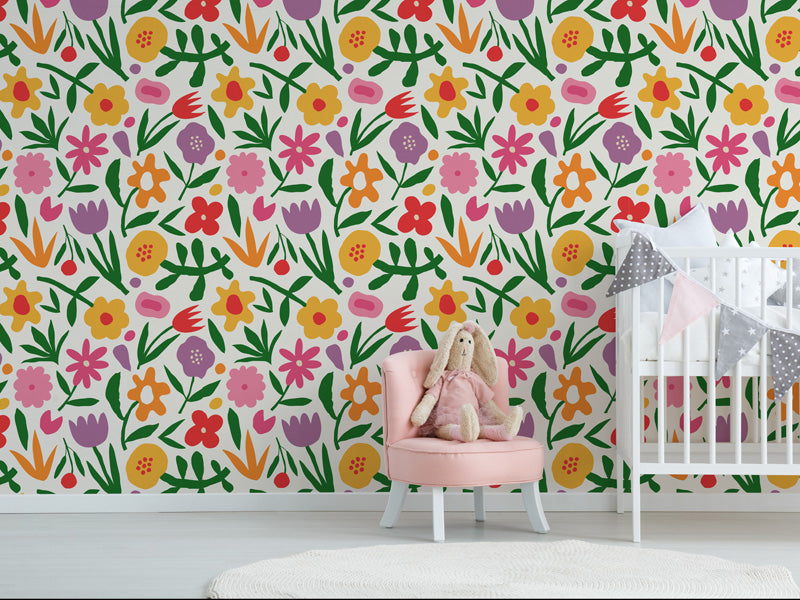 Happy Meadow Floral Wallpaper – Colourful Botanical Design