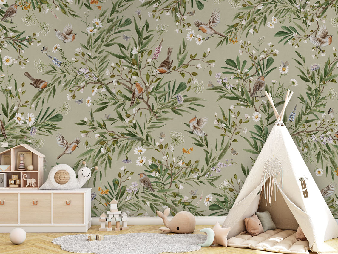Playful Robins Wallpaper