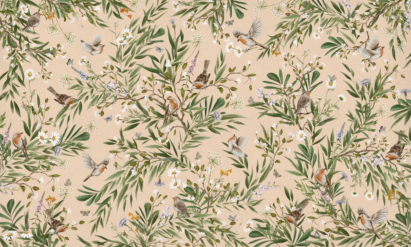 Playful Robins Wallpaper