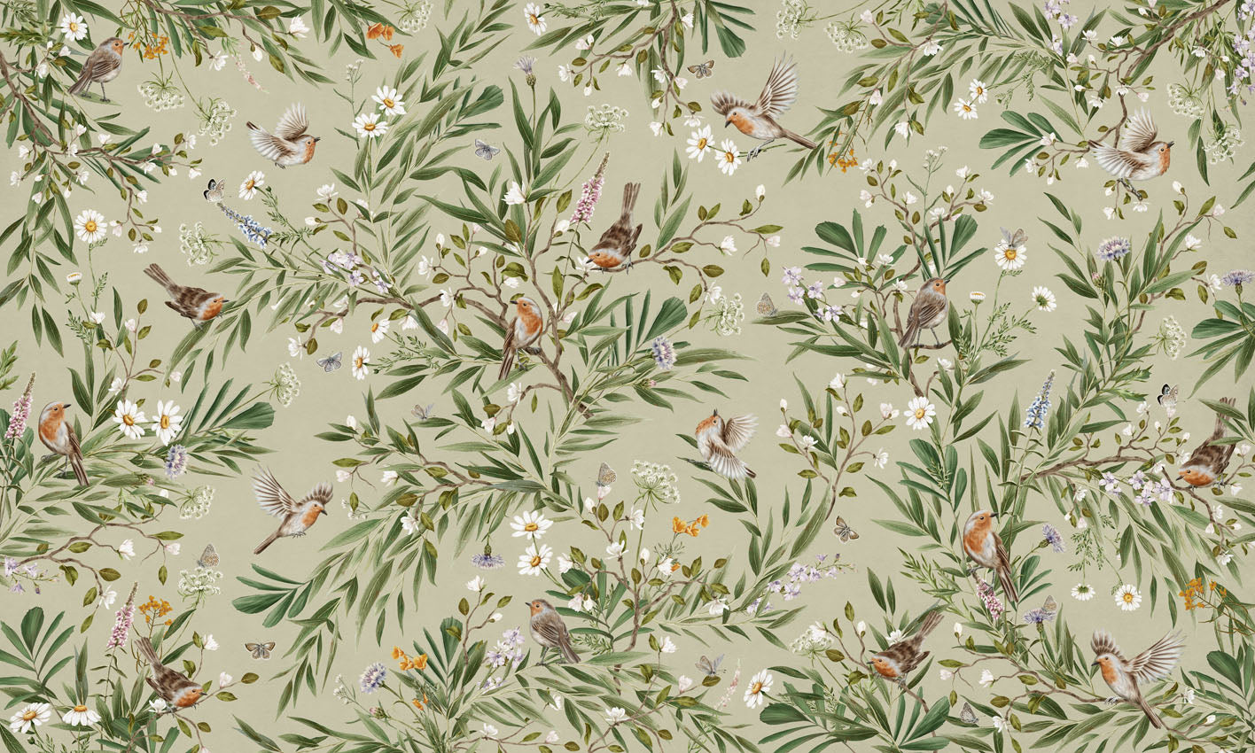 Playful Robins Wallpaper