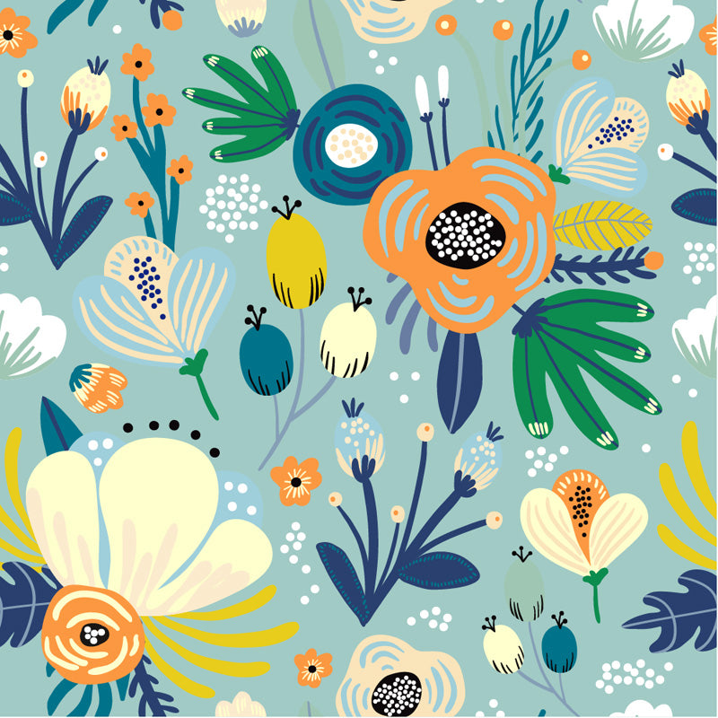 Floral Garden Folk Art Wallpaper