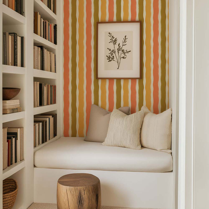 Wavy Brushstroke Stripes – Wallpaper in Multi Colours