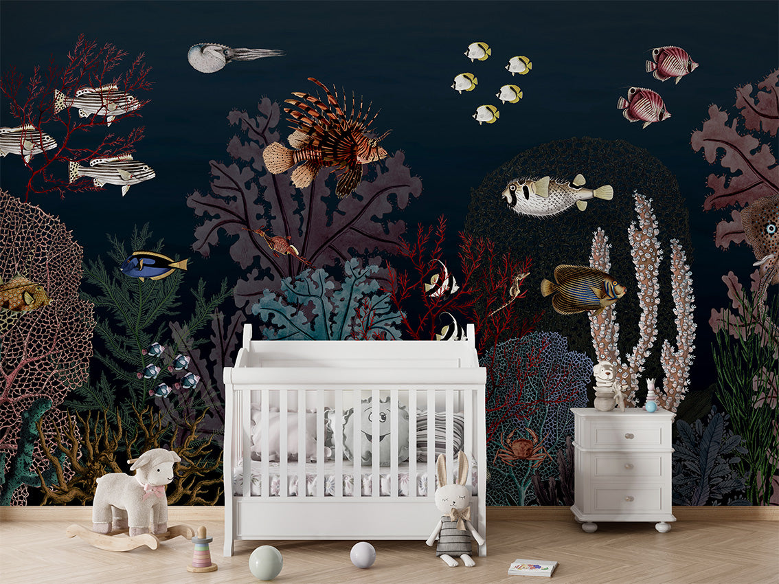 Roaring Reef Blue Coastal Wallpaper Mural
