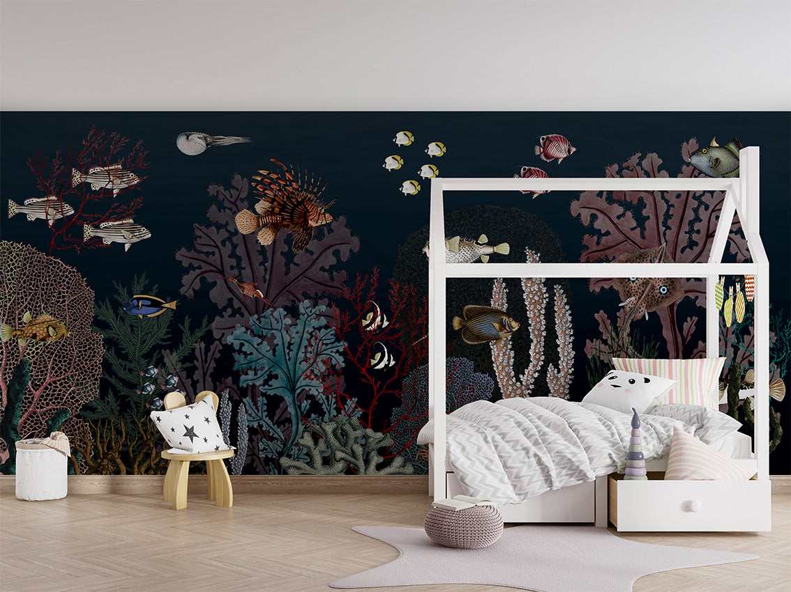 Roaring Reef Blue Coastal Wallpaper Mural