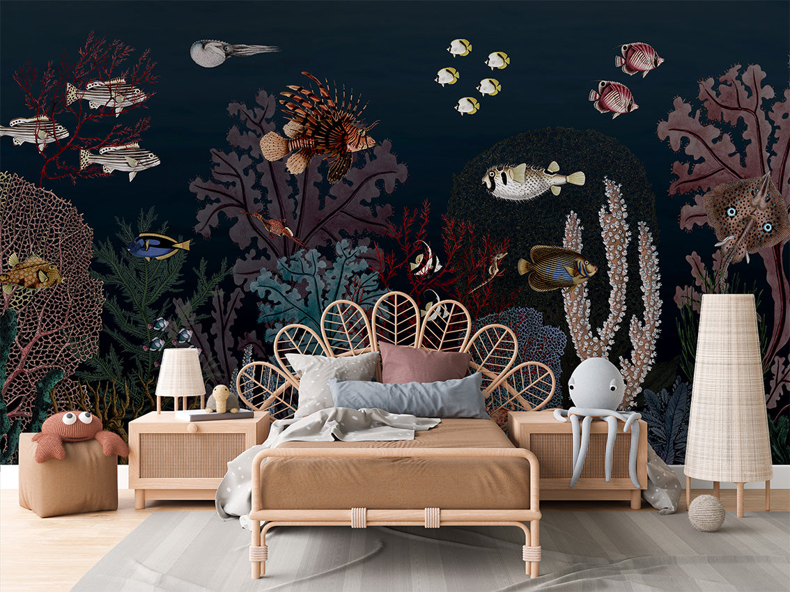 Roaring Reef Blue Coastal Wallpaper Mural