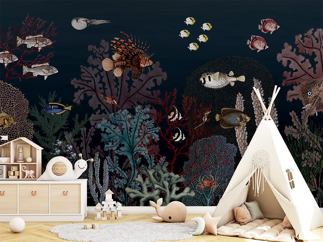 Roaring Reef Blue Coastal Wallpaper Mural