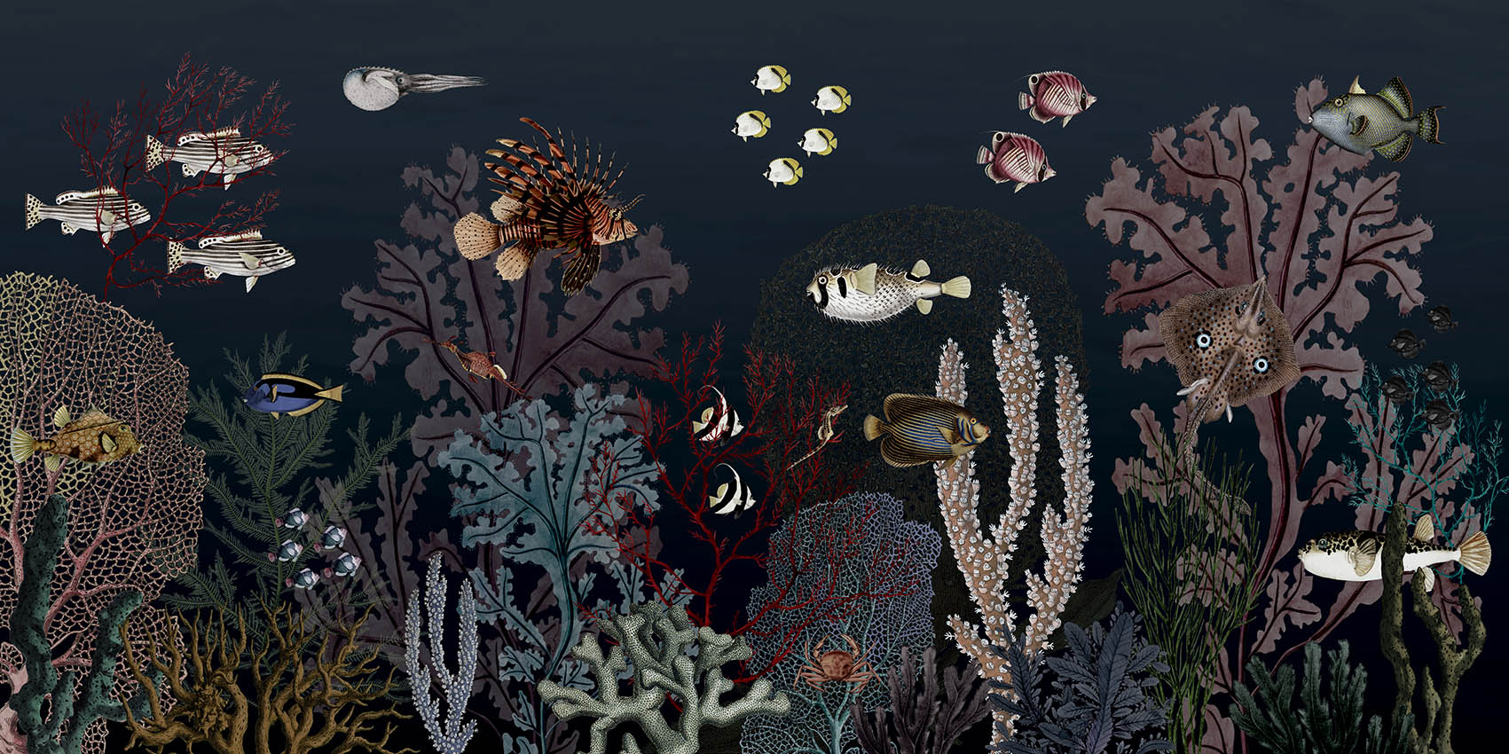 Roaring Reef Blue Coastal Wallpaper Mural