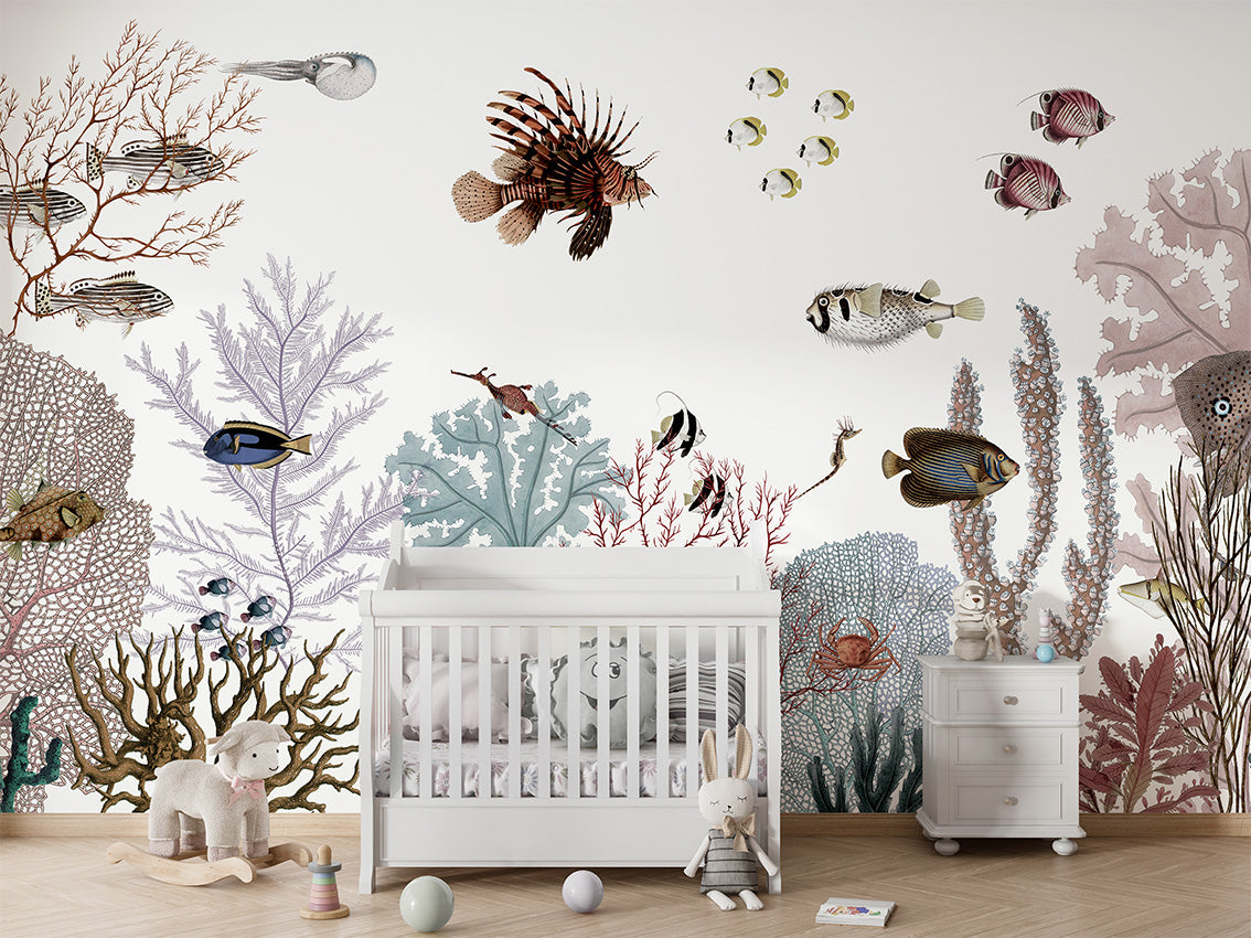 Roaring Reef White Coastal Wallpaper Mural