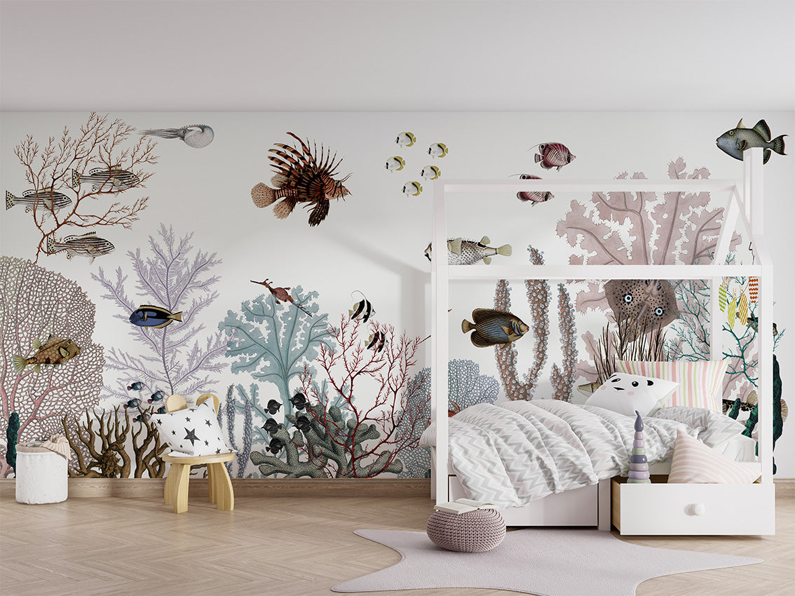 Roaring Reef White Coastal Wallpaper Mural