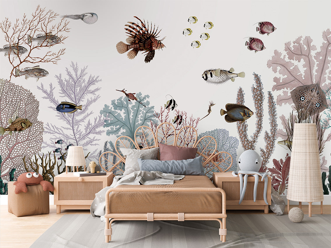 Roaring Reef White Coastal Wallpaper Mural