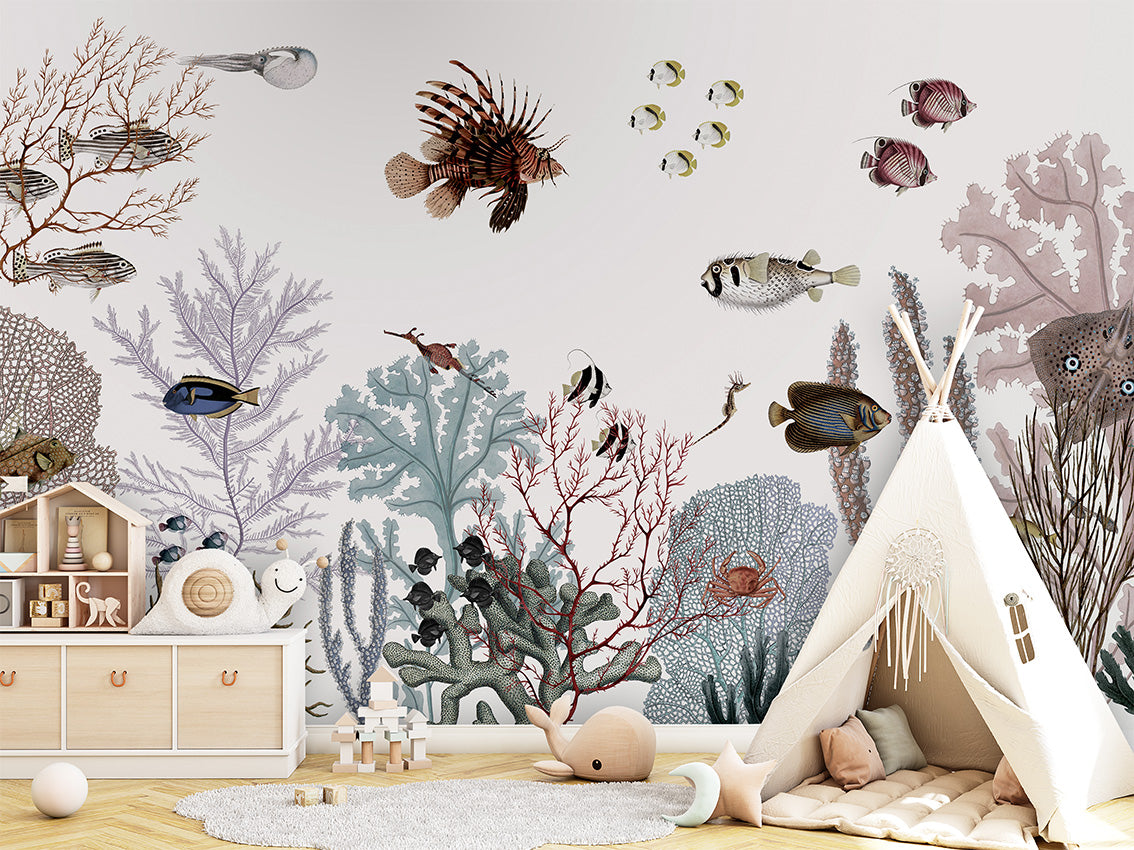 Roaring Reef White Coastal Wallpaper Mural