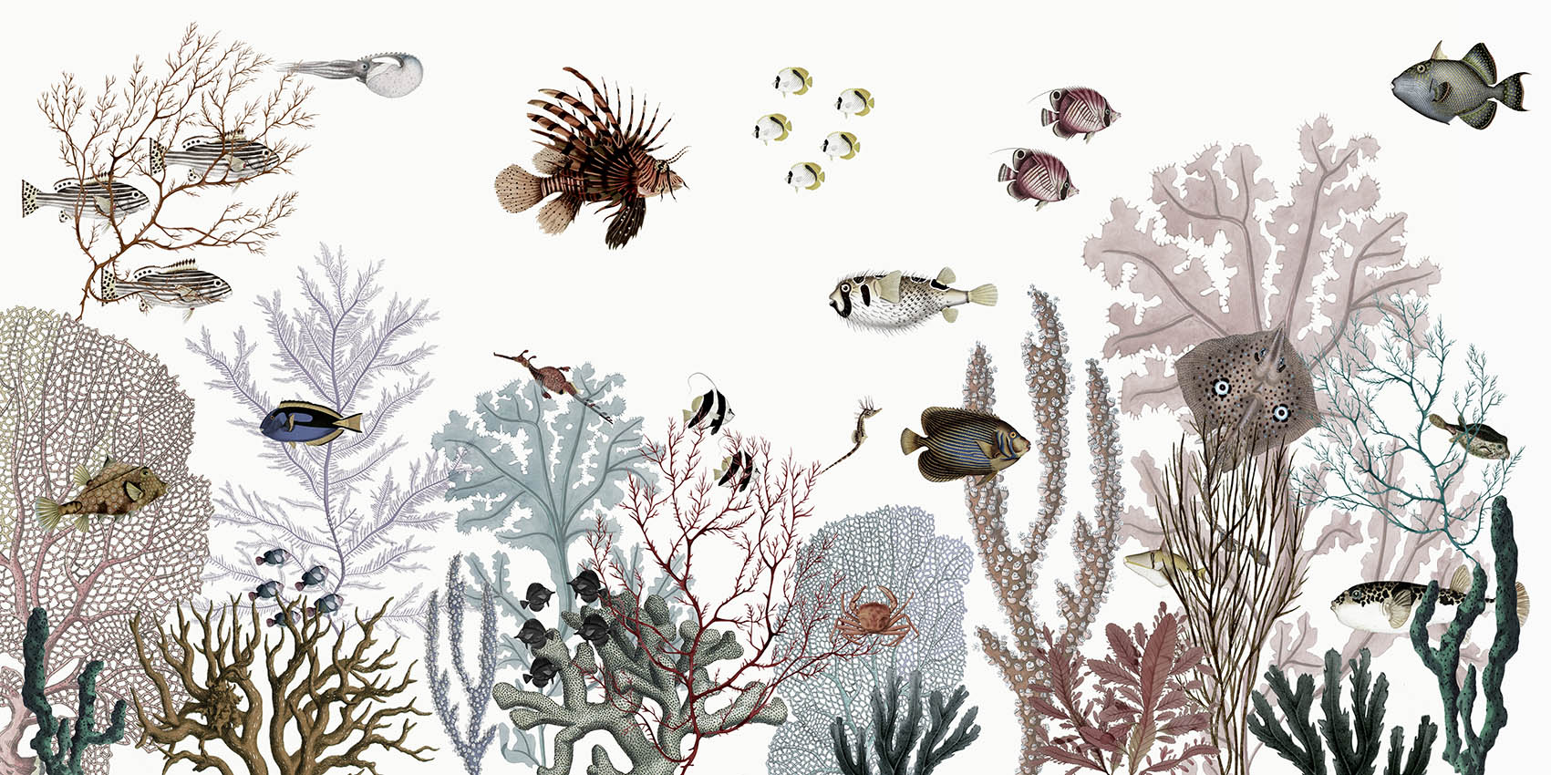 Roaring Reef White Coastal Wallpaper Mural