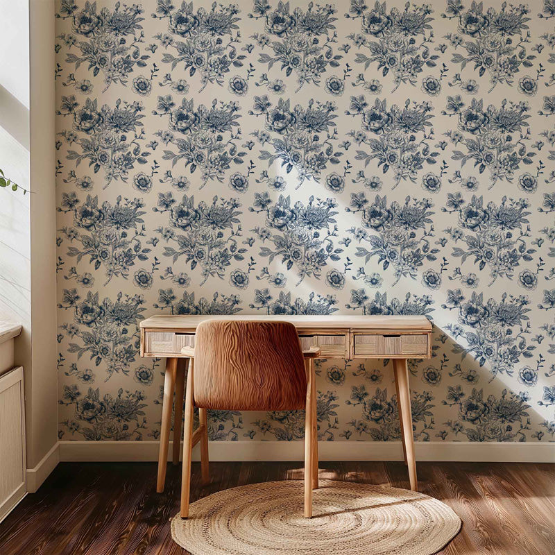 Hand Illustrated Floral Toile Wallpaper