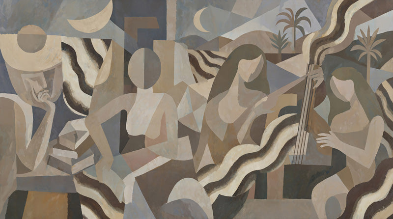 Lunar Drift Cubist Wall Mural