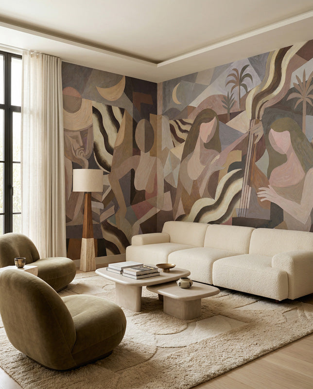 Lunar Drift Cubist Wall Mural