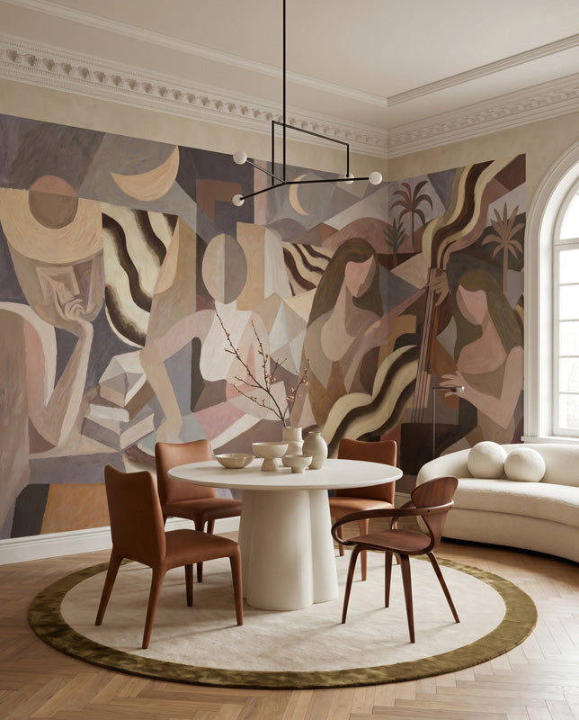 Lunar Drift Cubist Wall Mural