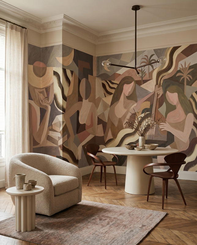 Lunar Drift Cubist Wall Mural