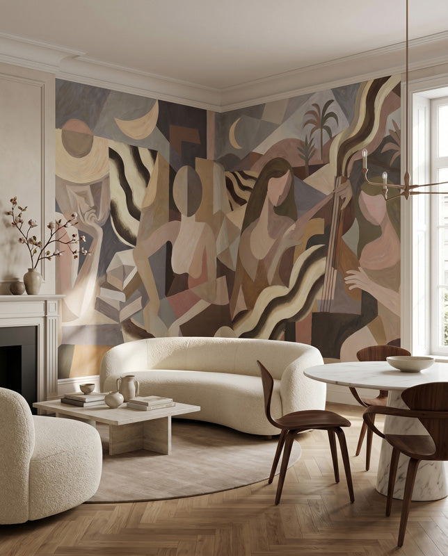 Lunar Drift Cubist Wall Mural