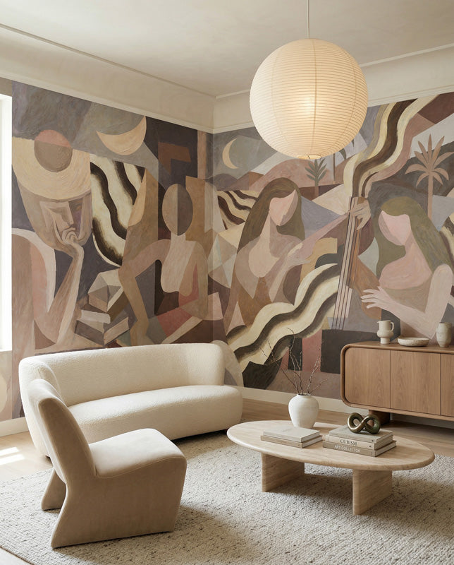 Lunar Drift Cubist Wall Mural