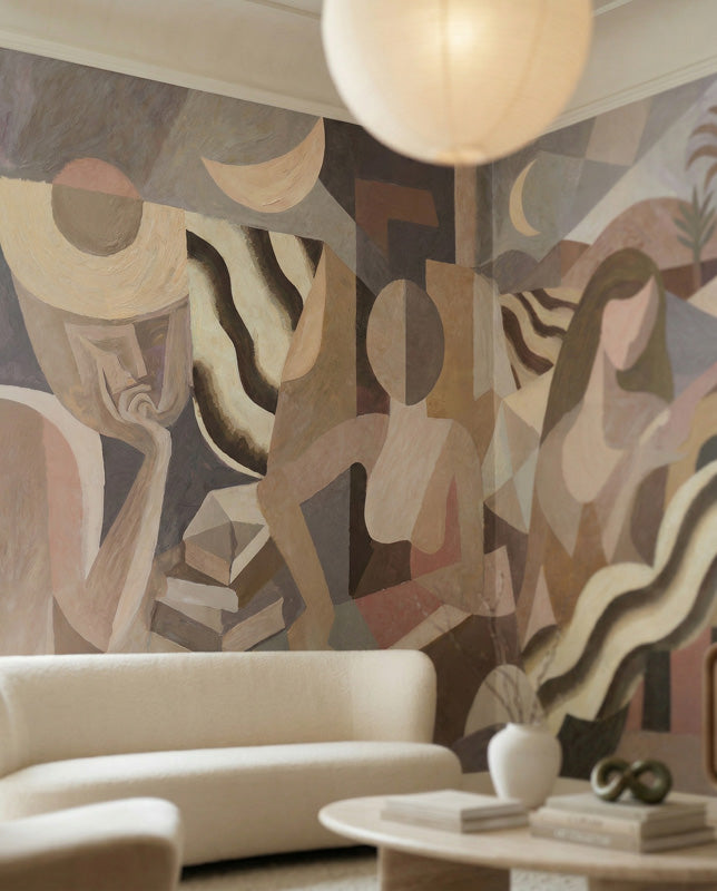 Lunar Drift Cubist Wall Mural
