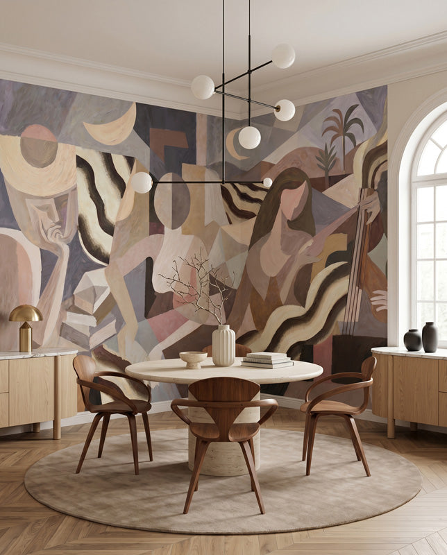 Lunar Drift Cubist Wall Mural
