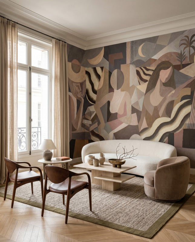 Lunar Drift Cubist Wall Mural